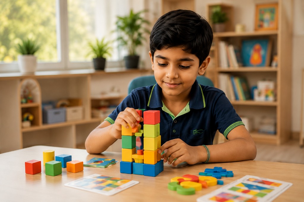 Child learning in a supportive classroom at TEMMA Learning Centre, Goa